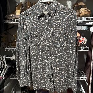 Express Black and Cream Floral Button Down Shirt